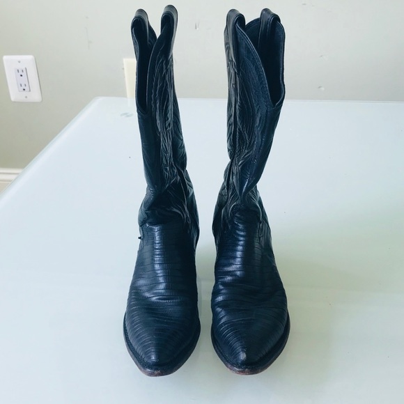 Justin Black Leather Cowboys Boots Size 6B - Picture 2 of 8
